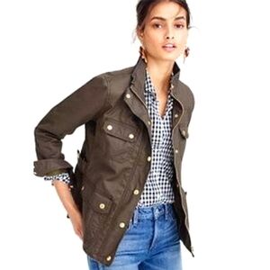 J.Crew Downtown Field Jacket Mossy Brown Waxed Cotton Outdoors Barn Chore XS